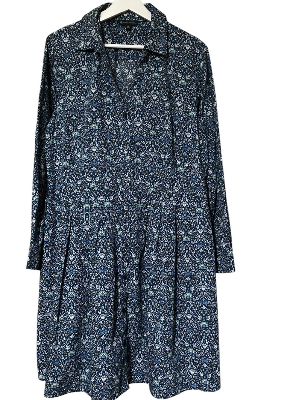 Brooks Brothers Navy Blue Floral Long-Sleeve Cotton Shirt Dress